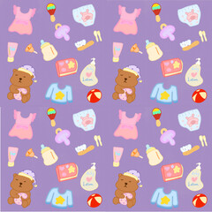seamless pattern with teddy bears And baby cue items 