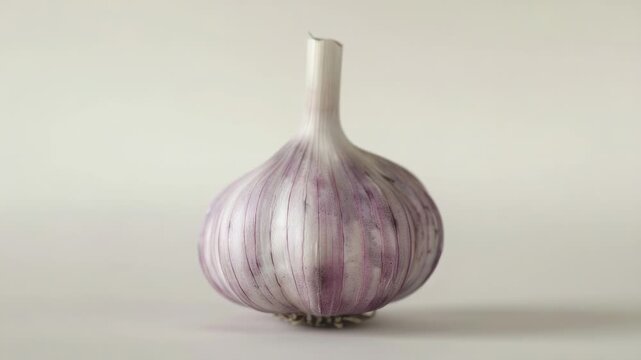 Video A close-up shot of a garlic bulb on a table, great for food and kitchen-themed
