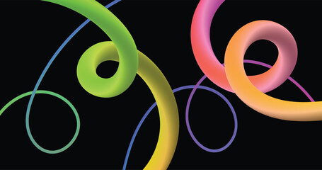 Vibrant gradient tubes dance across a stark black canvas, creating a modern and dynamic abstract design perfect for tech branding and innovative marketing