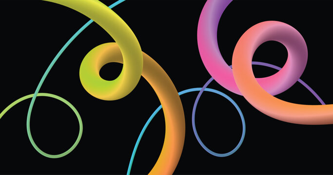 Vibrant gradient curves on black offer a playful, modern background for dynamic designs and engaging presentations with a touch of futuristic flair