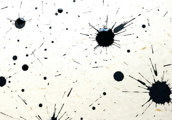 墨の飛沫と滲みによる抽象的なテクスチャ背景素材　墨汁の飛び散り スプラッシュ グランジデザインエレメント