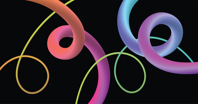 Vibrant neon swirls dance across a stark black canvas, creating a modern and captivating abstract design that sparks imagination and adds a touch of boldness