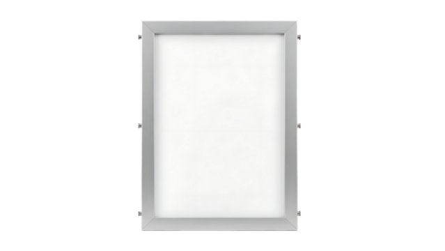 Modern silver rectangular display frame with blank white screen, isolated on transparent background - Powered by Adobe