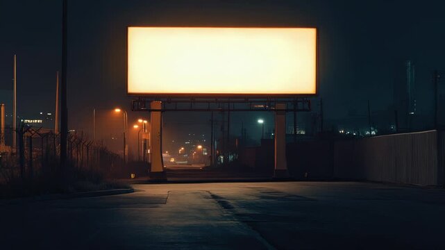 Video An empty billboard stands on a city street at night