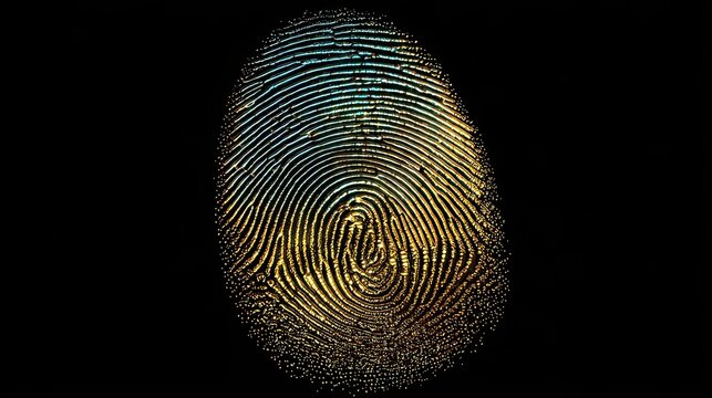 Unique golden fingerprint glows revealing identity in a modern crime technology concept