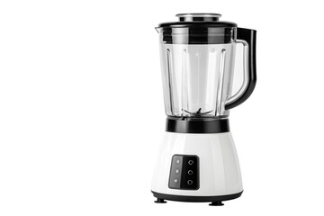 Modern White Electric Blender with Glass Jug and Touch Controls - Isolated on Black Background