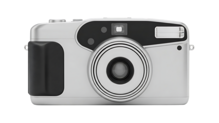 Modern pointandshoot camera in silver and black isolated on transparent background