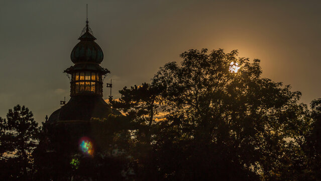Baroque Hanavsky pavilion in Prague at sunset, Czech Republic.