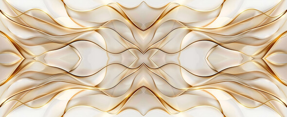 Symetryczne kremowo złote tło z falującymi liniami, elegancki abstrakcyjny wzór. © Henryk Guziak