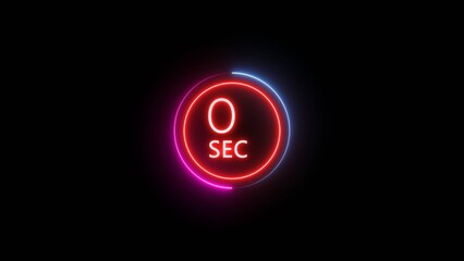 0 Seconds countdown timer illustration. Neon counting number.