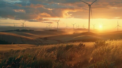 Video Field of grass with wind turbines in the background, great for representing clean energy or rural landscape - Powered by Adobe