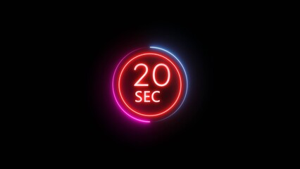 20 Seconds countdown timer illustration. Neon counting number.