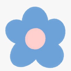 Single isolated Blue Groovy Daisy Flower illustration with a pink center. Fun, hand-painted style perfect for retro aesthetic designs, apparel, and stickers.