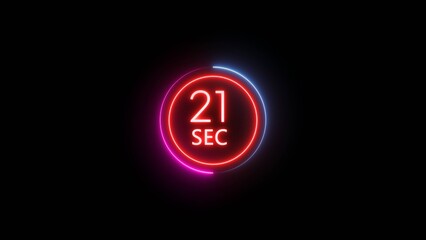21 Seconds countdown timer illustration. Neon counting number.