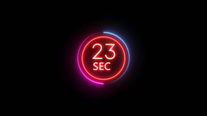 23 Seconds countdown timer illustration. Neon counting number.