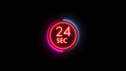 24 Seconds countdown timer illustration. Neon counting number.