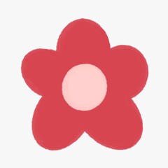 Single isolated Bright Red Groovy Daisy Flower illustration with a pink center. Bold primary color perfect for attention-grabbing retro pop art and sticker designs.