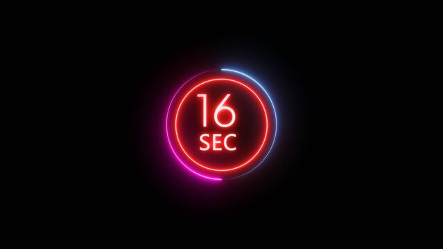 16 Seconds countdown timer illustration. Neon counting number.