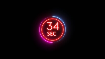 34 Seconds countdown timer illustration. Neon counting number.