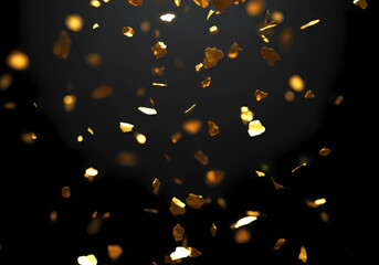 キラキラと舞い落ちるメタリックなコンフェッティの背景素材　金色の紙吹雪