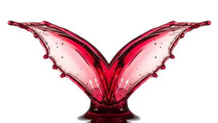 Dynamic red liquid splash forming a vshape, isolated on transparent background