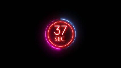 37 Seconds countdown timer illustration. Neon counting number.