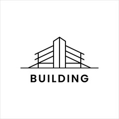 Modern building logo vector with minimalist skyscraper outline for real estate construction architecture corporate property and city development design