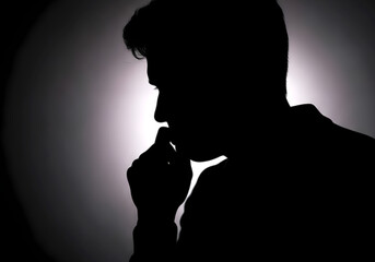 沈黙の中で思案するj人物の横顔とシルエット　