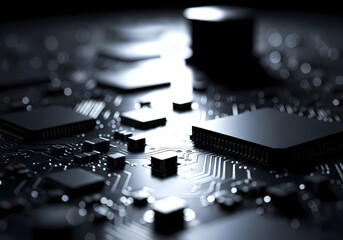 高性能なマイクロチップと電子回路基板のディープテック背景