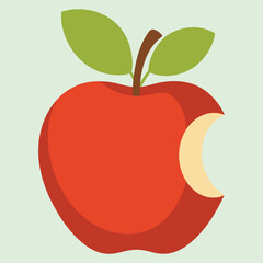 Bitten red apple illustration fresh healthy food concept with leaves