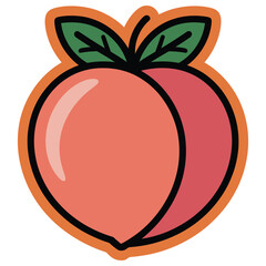 Fresh and Juicy Peach Vector Illustration with Outline Design
