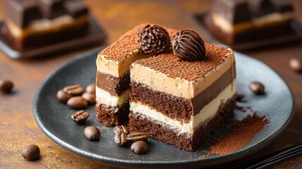 Enjoy rich chocolate cake squares topped with creamy filling and dusted with cocoa for extra flavor