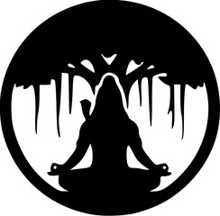 Shiv Ji Solid Black Silhouette Icon of Hindu Deity with Trident and Crescent