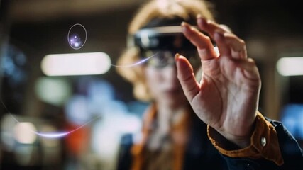 Person using vr headset in modern environment expressing virtual reality innovation immersive tech and futuristic visuals captured - Powered by Adobe