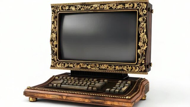 Video An old computer with a keyboard and monitor on a desk