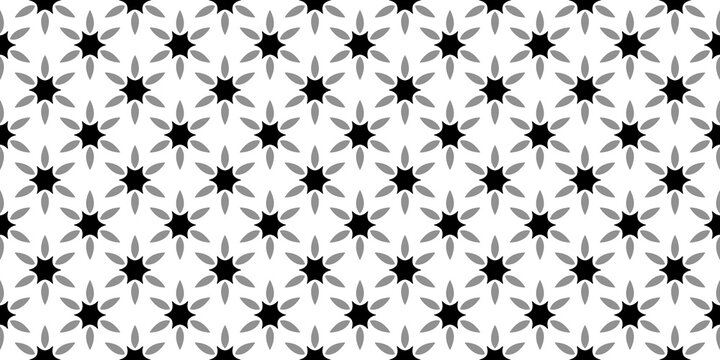 Repeating Hexagonal Star Pattern in Black and White