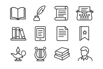 Naklejka premium Vector literature reader stack icon profile typewriter book story collection poetry novel