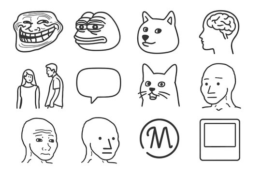 Vector face cat troll icon meme template internet head icons npc boyfriend