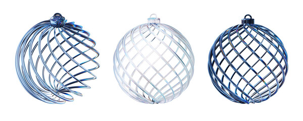 Set of 3d transparent glossy Christmas tree ball with dispersion effect. Rainbow colors reflection glass. 3d glass with crystal dispersion effect. Abstract empty glassy ball with prism holographic