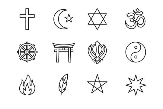 Vector hindu star religions zoroastrian fire icon feather world islamic khanda tao
