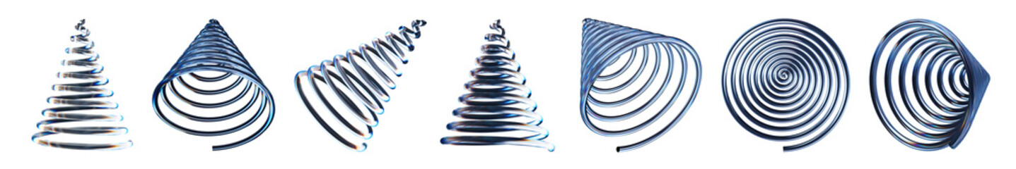 Set of 3d transparent glossy Christmas tree with dispersion effect. Rainbow colors reflection...