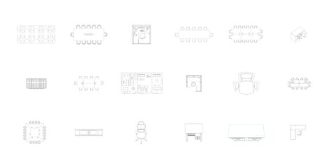 Office Furniture and Layouts Collection Wireframe Icons
