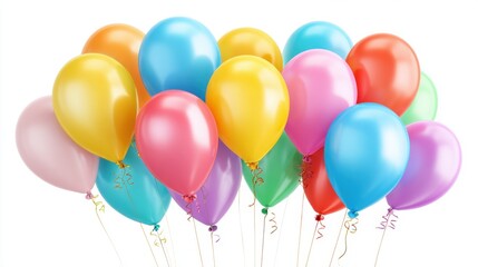Bright balloons in multiple colors cluster together ready to bring joy to any event. Their shiny surfaces reflect light adding to the cheerful mood.