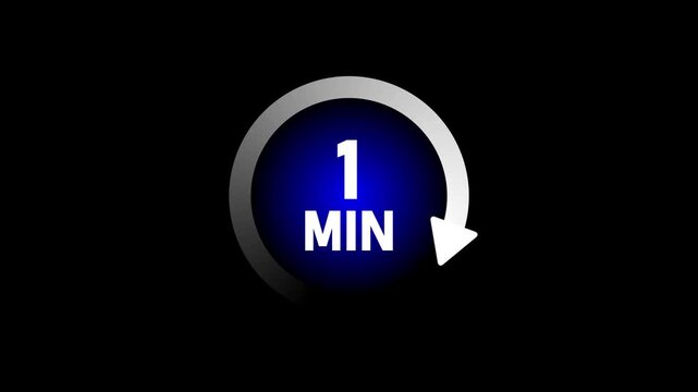 One Minute Timer Countdown Circle with Arrow on Black Background 1 minute timer clock