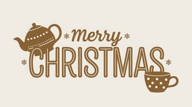 Vintage style merry christmas greeting text design with a teapot and a steaming cup illustration - Powered by Adobe