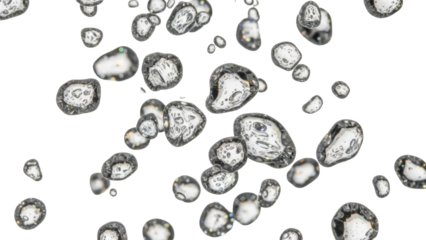 Floating small glass crystals enhancing aesthetic white background