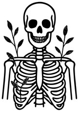 Skeleton illustration with leaves, perfect for spooky designs