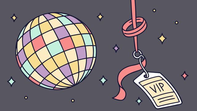 Retro Disco Ball with Pastel Panels and VIP Pass with Curled Ribbon