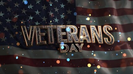 Veterans Day celebration with sparkling text on American flag background