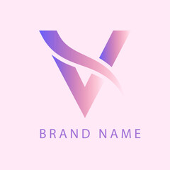 A stylized letter V logo with a purple and pink gradient, featuring a flowing curved element